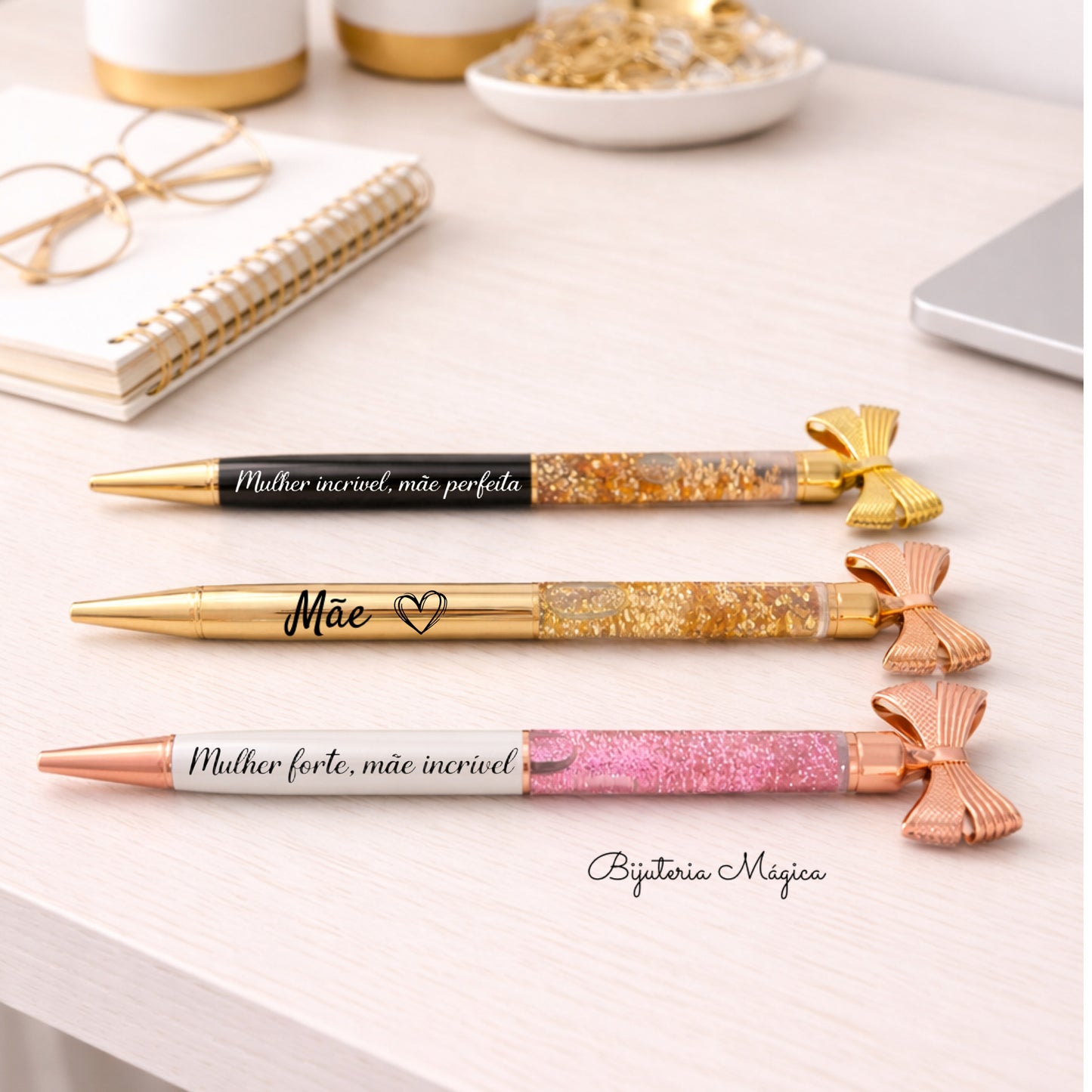 Caneta Personalizada para Mãe – 3 Cores Elegantes