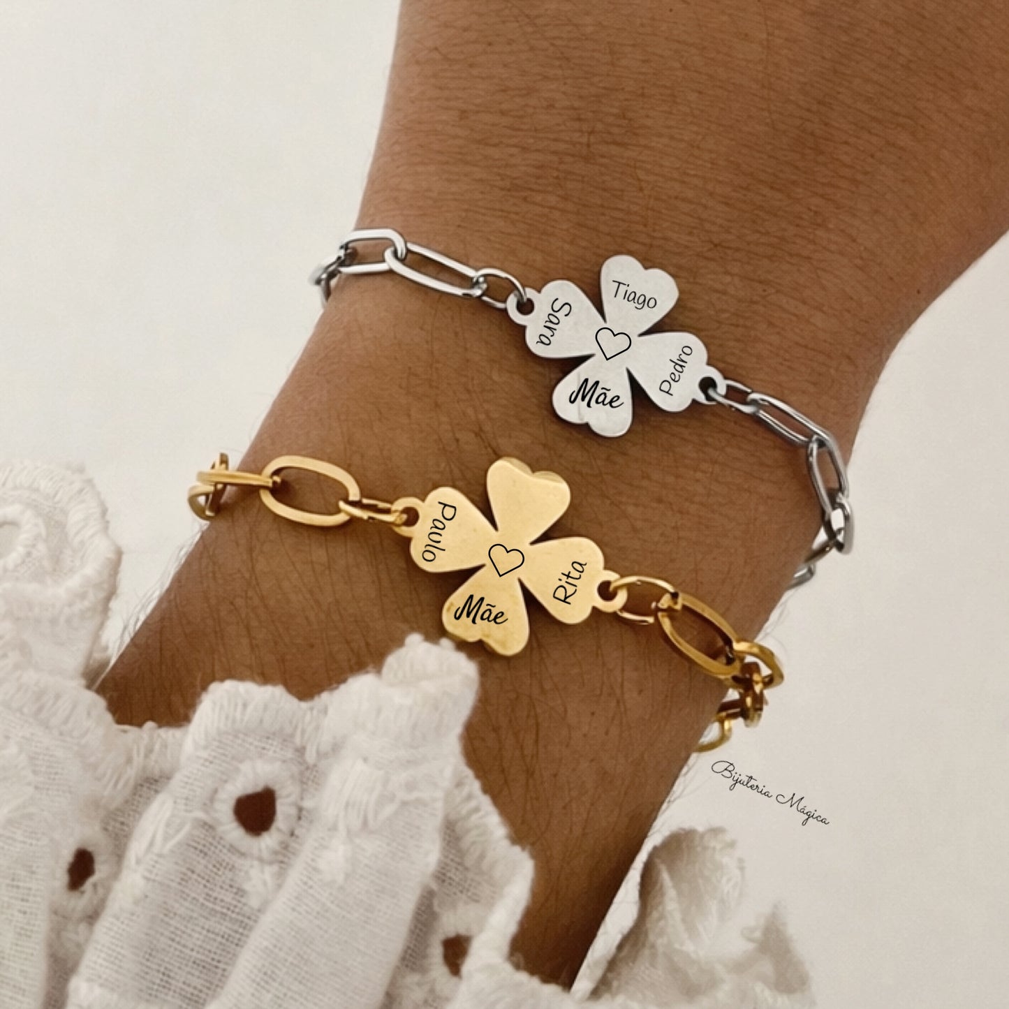 Pulseira Trevo Personalizado com Nomes