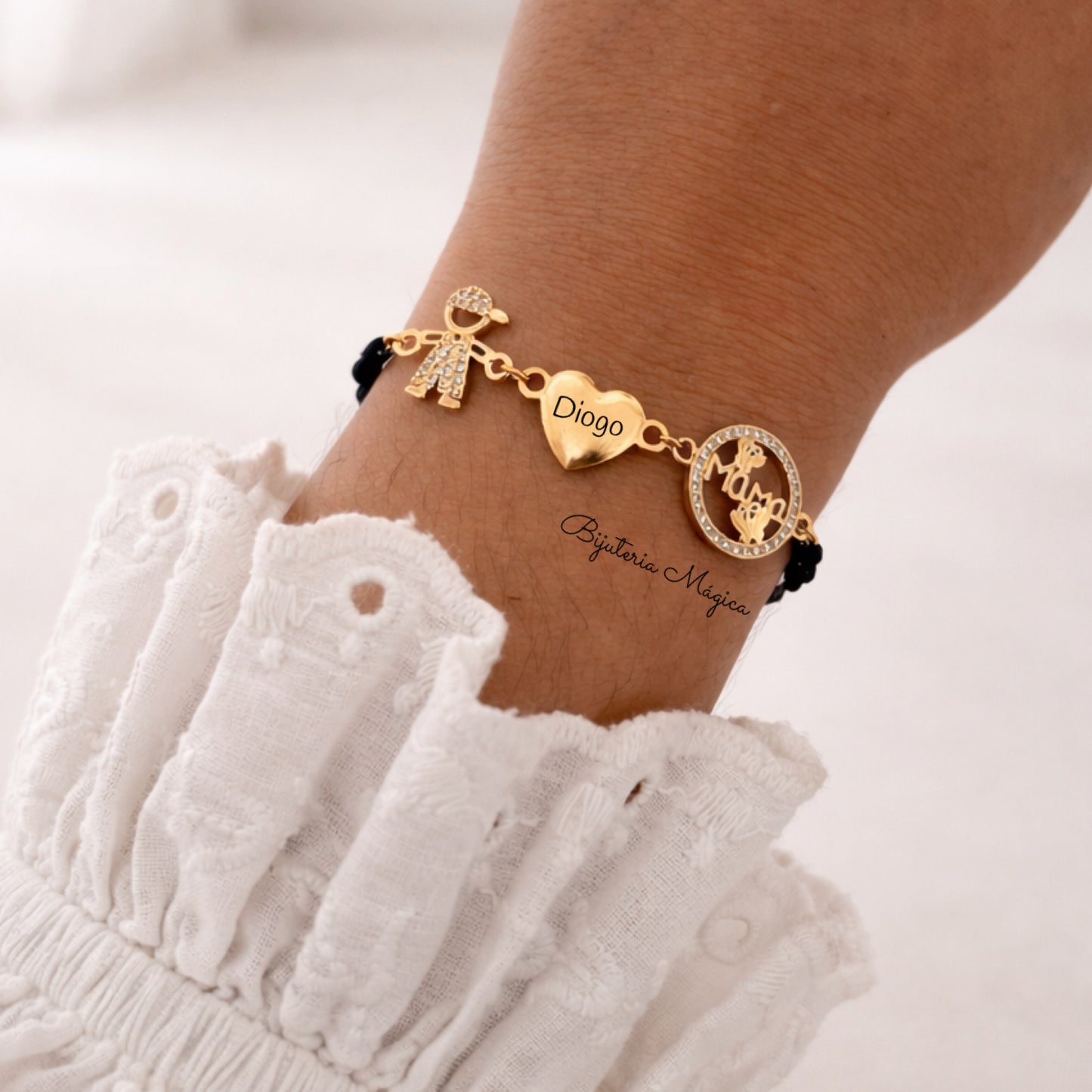 Pulseira Mãe com Menino/Menina e Coração Personalizado