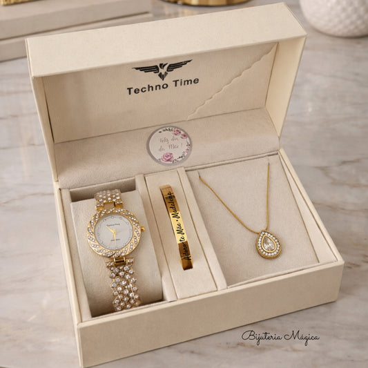 Conjunto Luxo Mãe – Relógio, Pulseira e Colar
