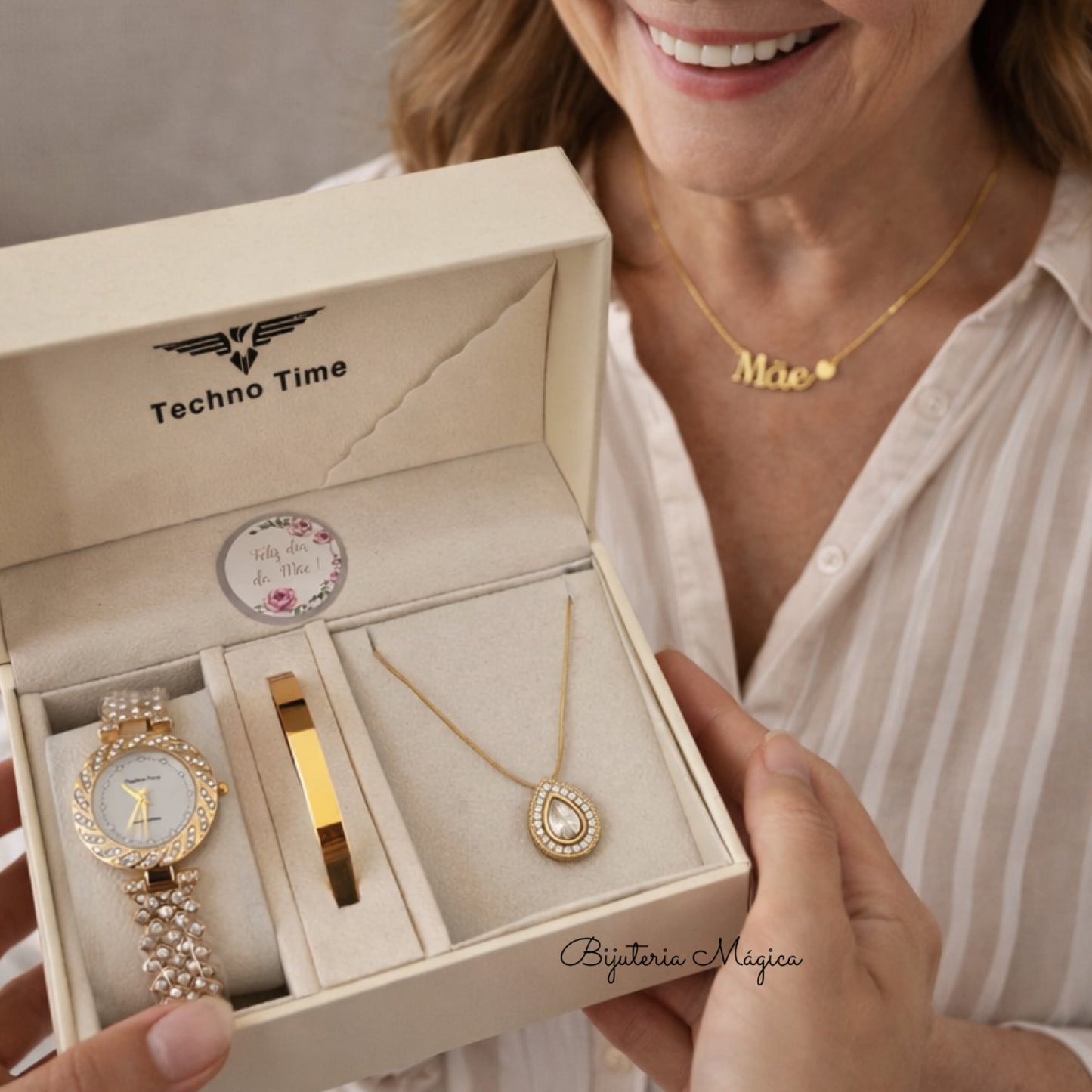 Conjunto Luxo Mãe – Relógio, Pulseira e Colar
