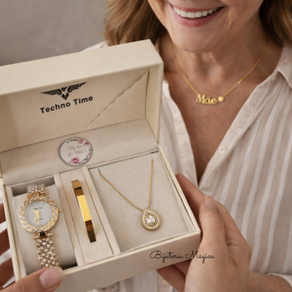 Conjunto Luxo Mãe – Relógio, Pulseira e Colar