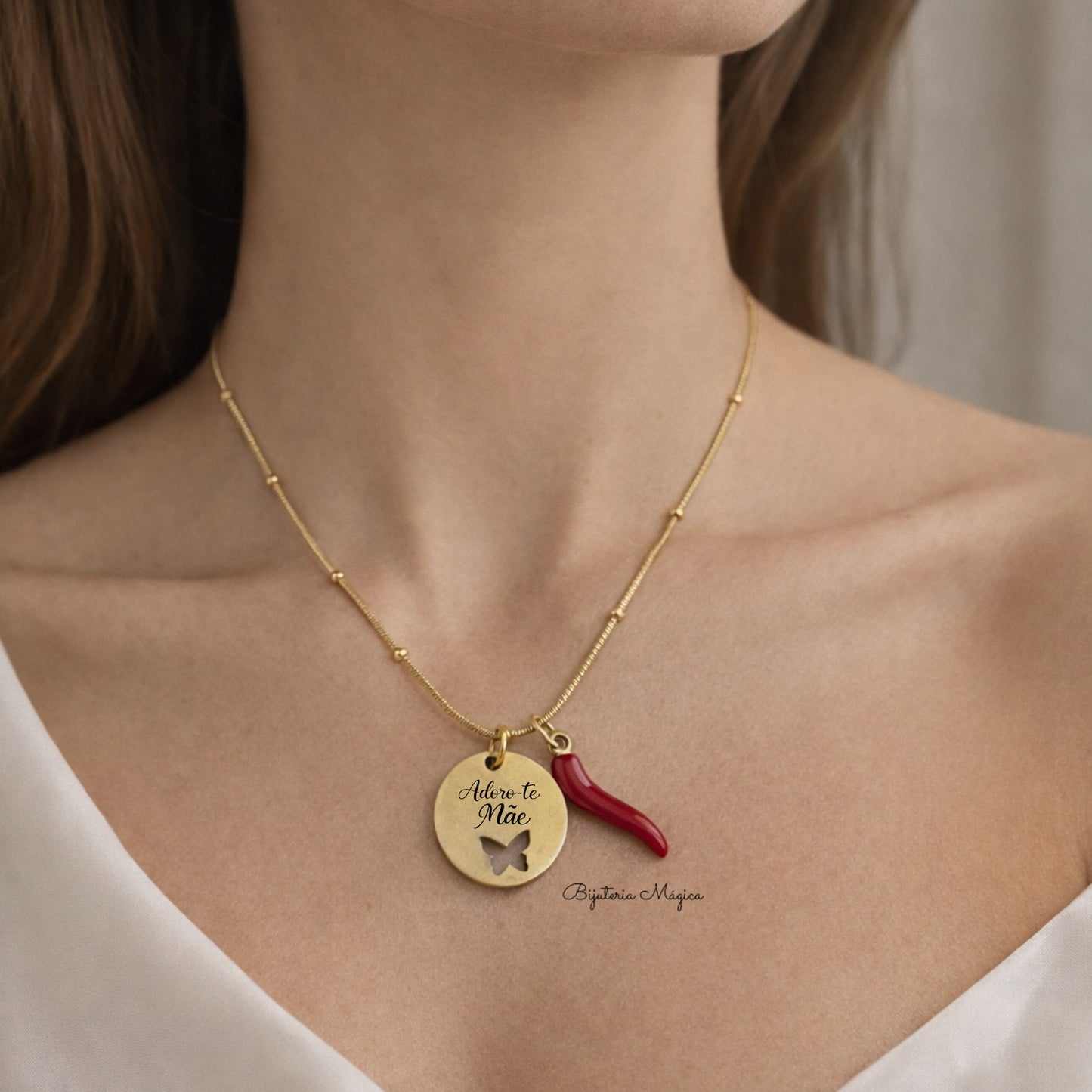Colar Adoro-te Mãe com Medalha e Malagueta