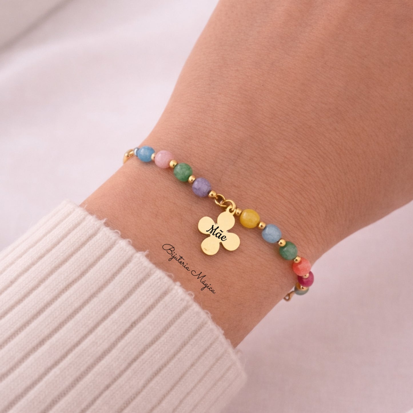 Pulseira Colorida Flor Mãe em Aço