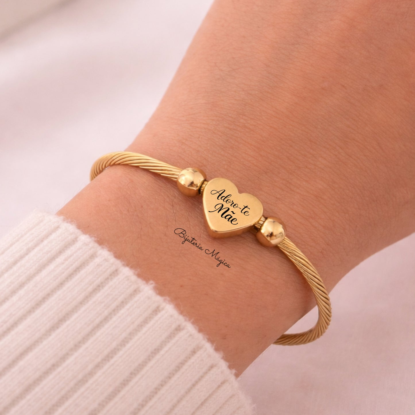 Pulseira Rígida Coração Personalizado Amor Eterno