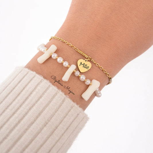 Pulseira Dupla Elegância de Mãe em Aço