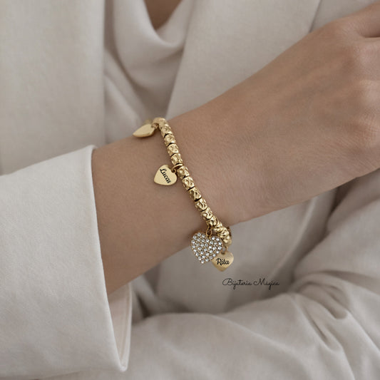 Pulseira Corações Personalizados Brilho