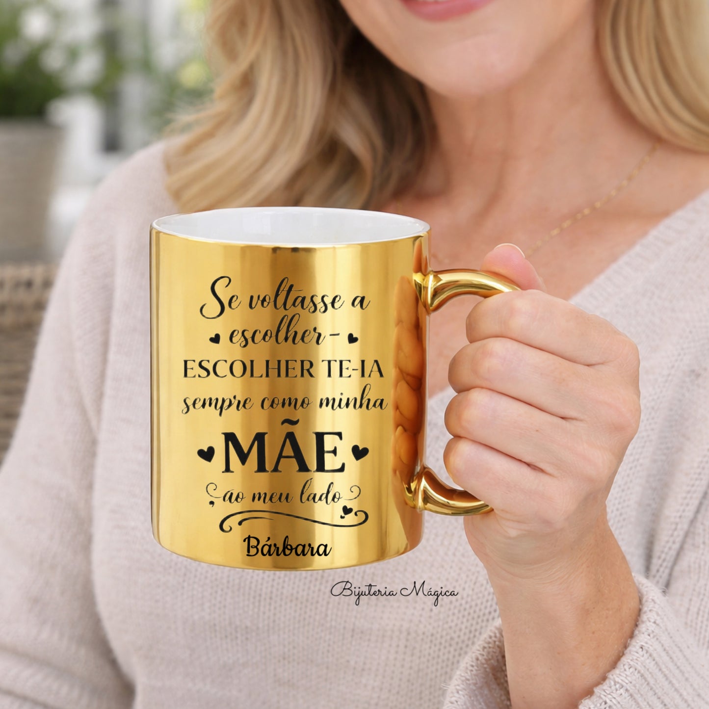 Caneca Metalizada Dourada Personalizada Amor de Mãe