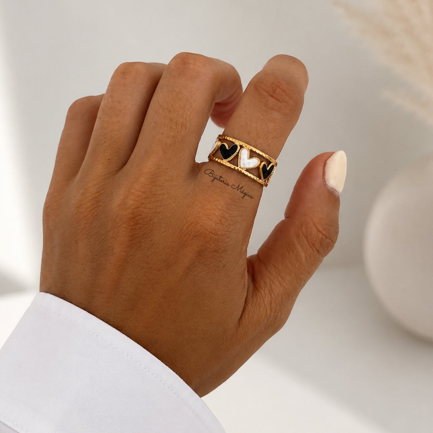 Anel Corações Bicolor