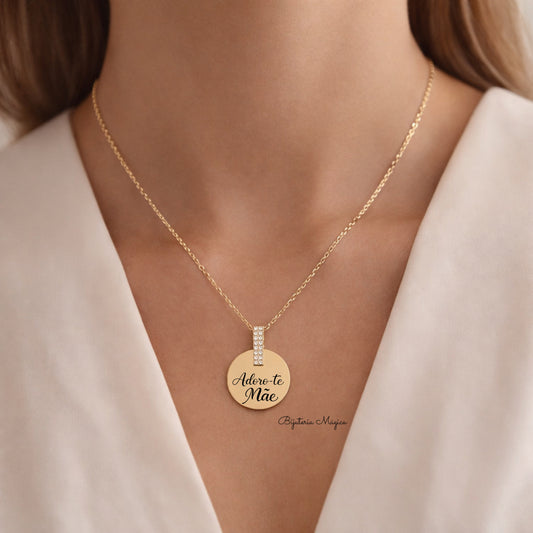 Colar Adoro-te Mãe Medalha Dourado