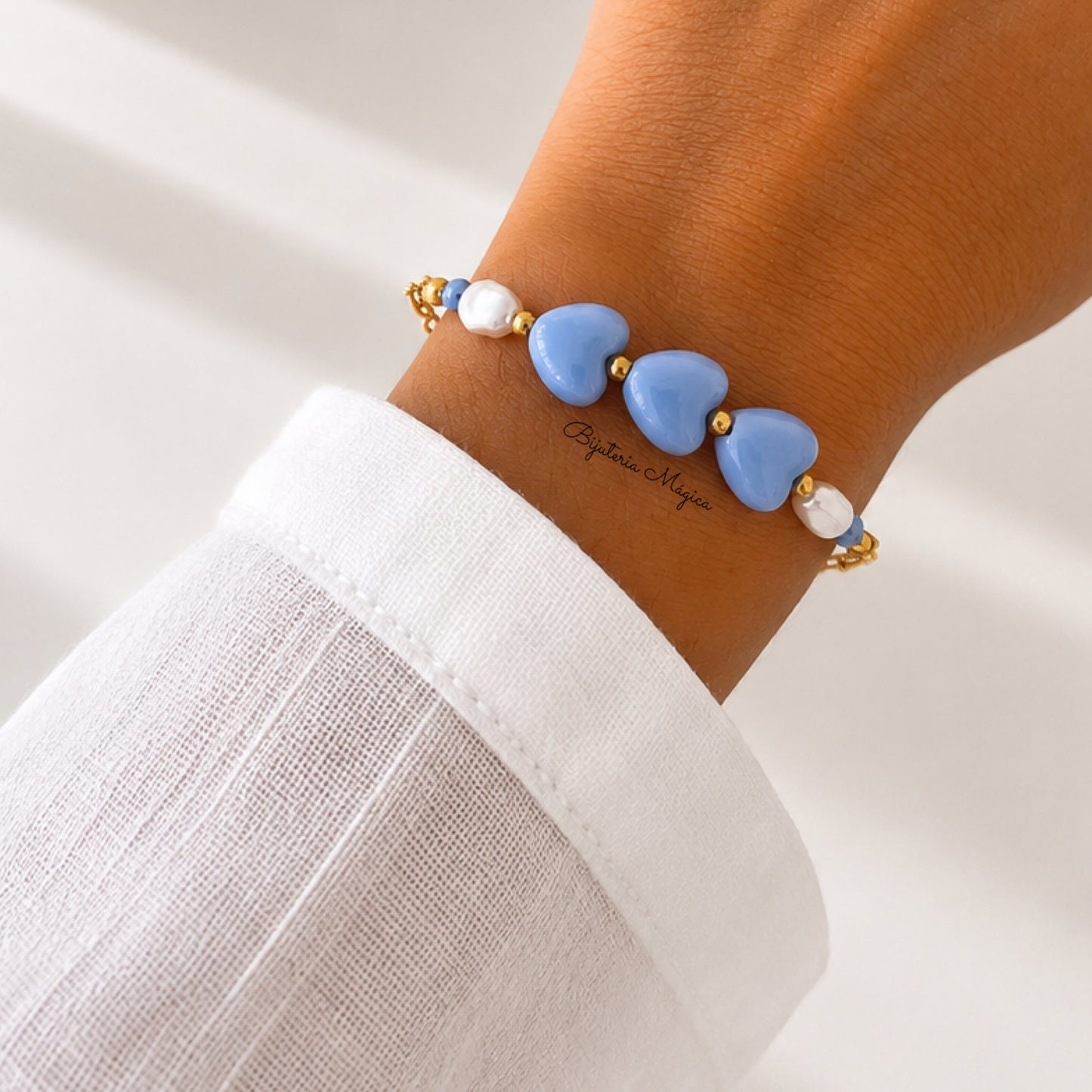 Pulseira Corações Celeste