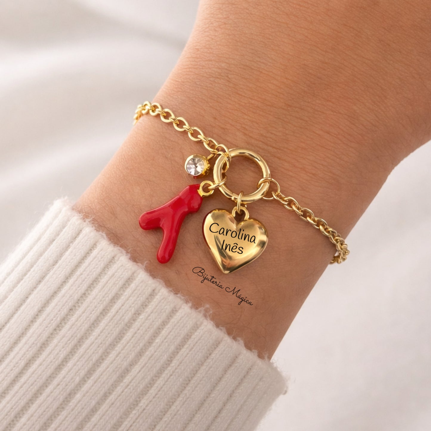 Pulseira Coração Personalizado Dourada