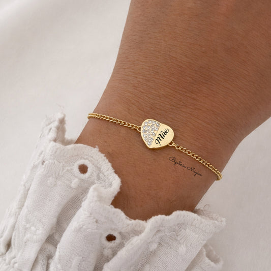 Pulseira Mãe Coração Brilho Dourada