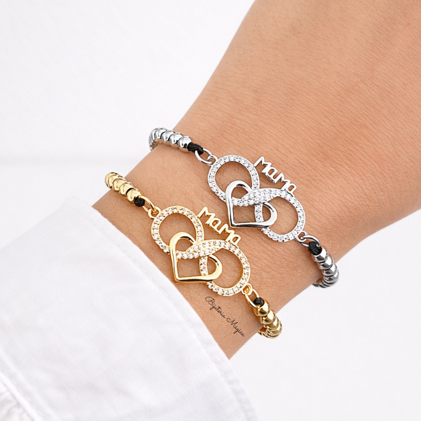 Pulseira Infinito Mamã com Coração e Zircónias