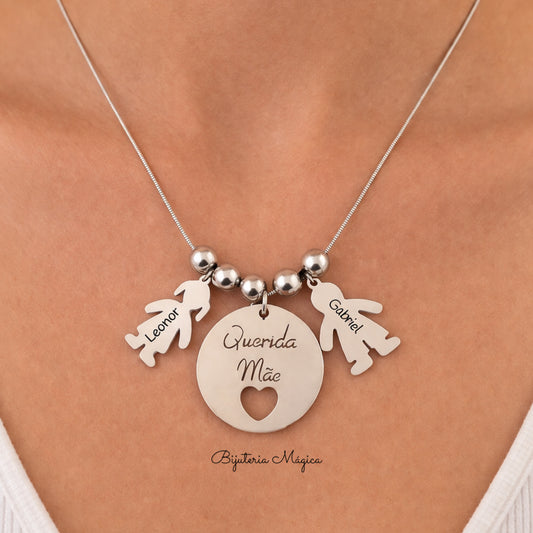 Colar Querida Mãe com Filhos Personalizáveis