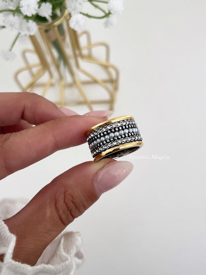 Anel Elegância Pérola Bicolor