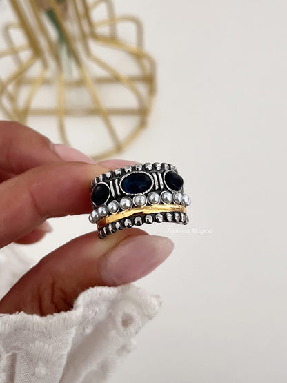 Anel Vintage Pérola & Azul