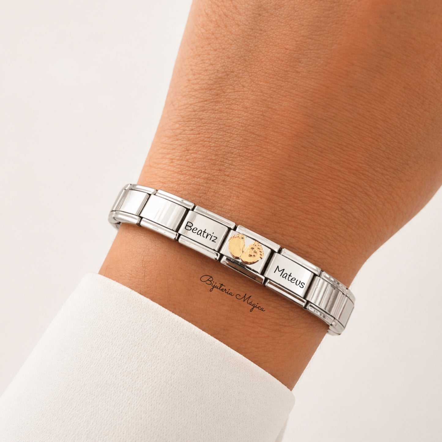 Pulseira Personalizada com Pezinhos em Aço