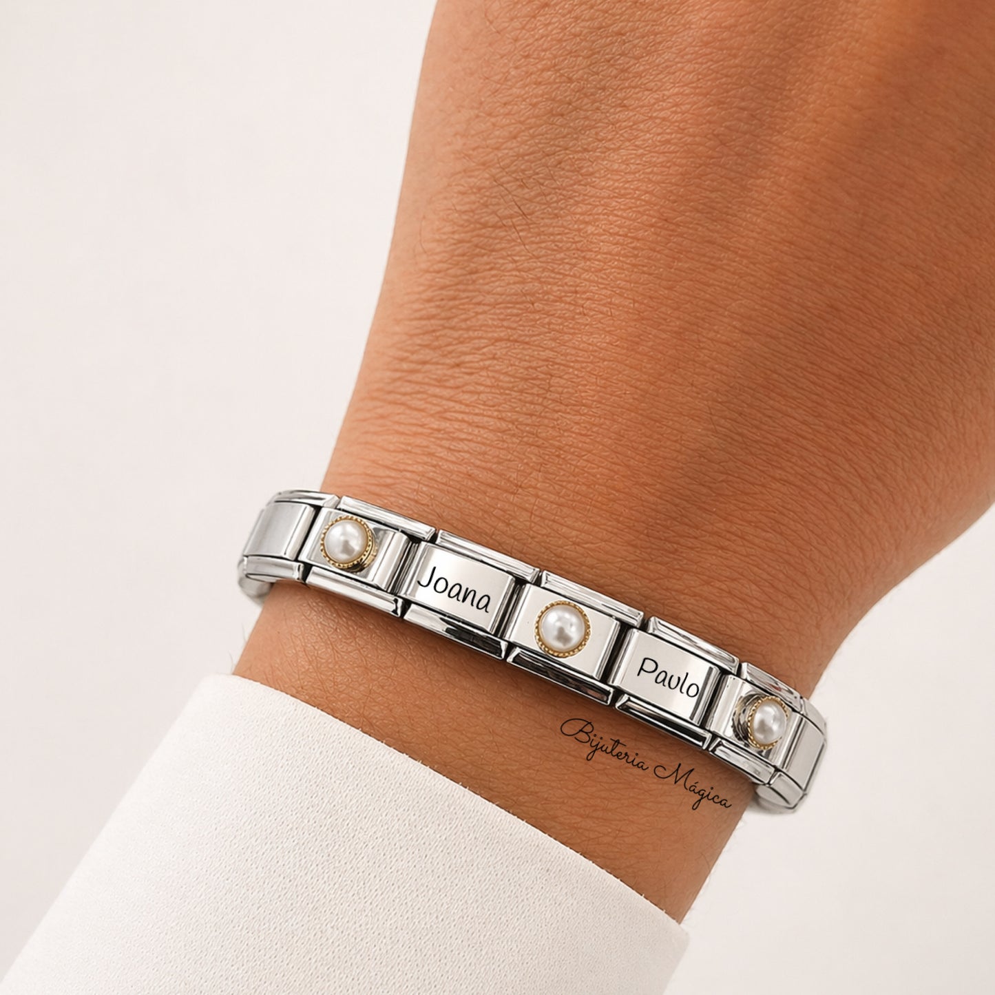 Pulseira Personalizada com Pérolas em Aço