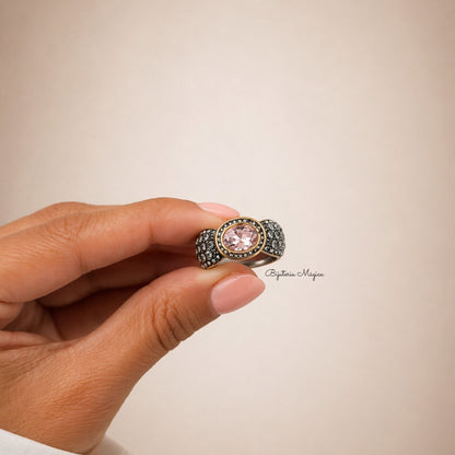 Anel Pedra Rosa Elegante