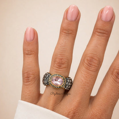 Anel Pedra Rosa Elegante