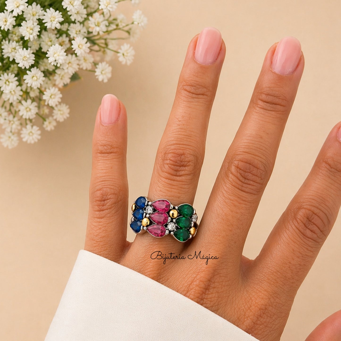 Anel Multicolor Brilho em Aço