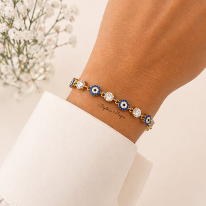 Pulseira Dourada Olho com Cristais