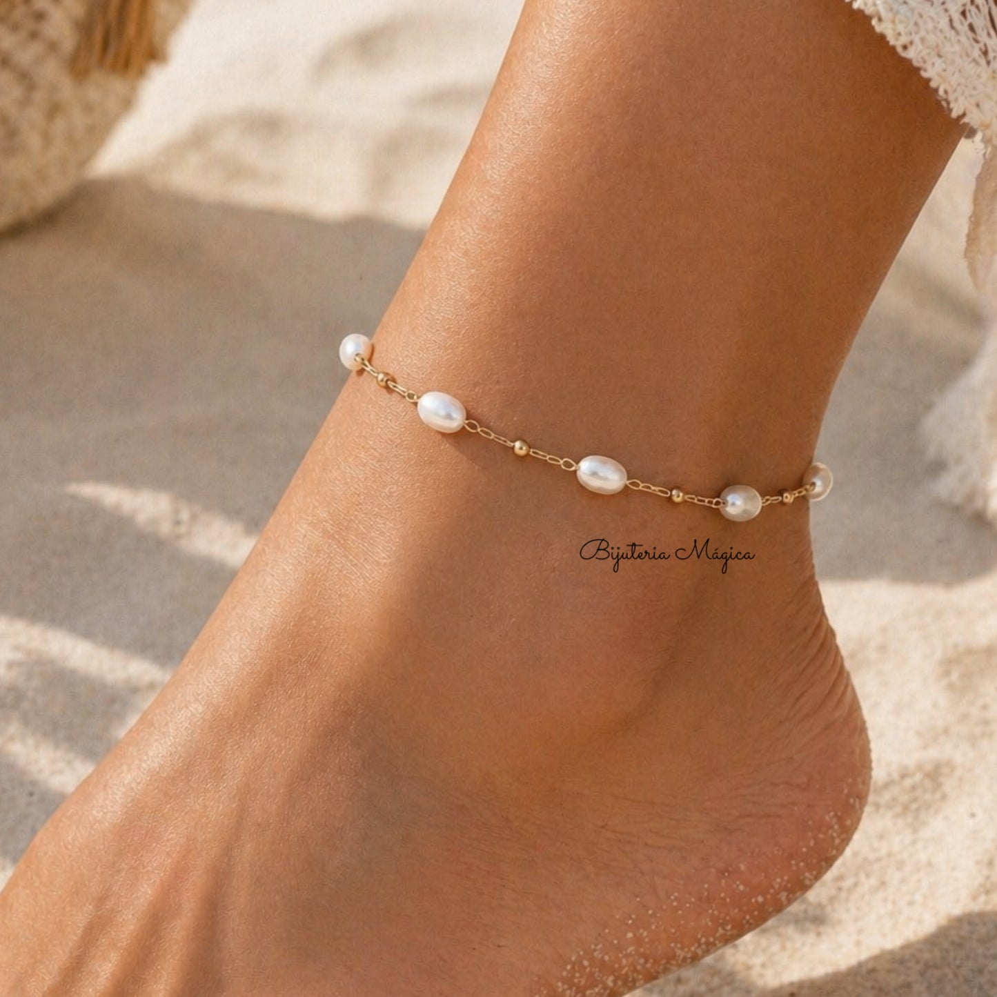 Pulseira de Pé Pérolas Delicadas