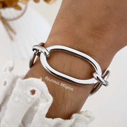 Pulseira Elo Oval Elegante em Aço Inoxidável