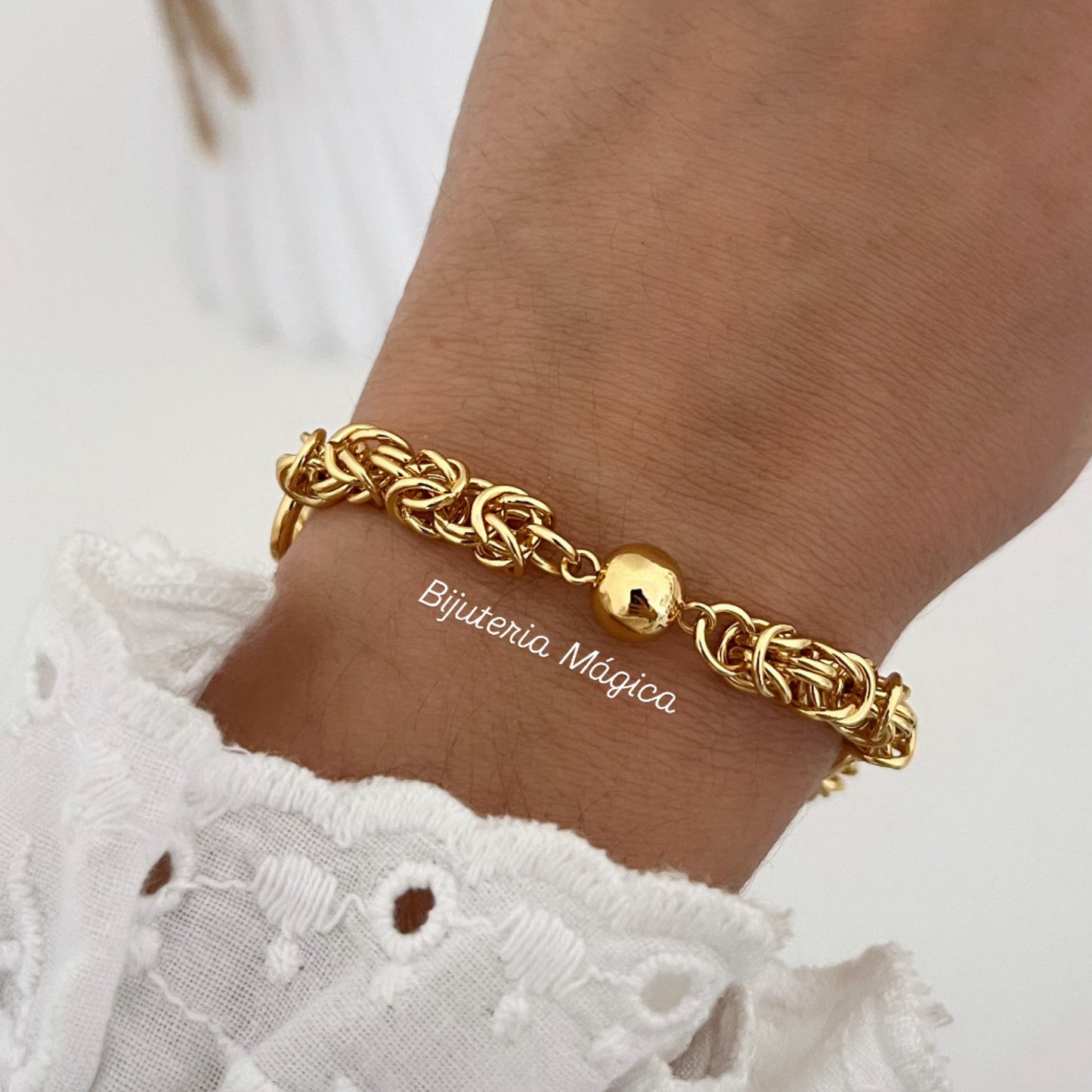 Pulseira Corrente Sofisticada com Esfera em Aço Inoxidável