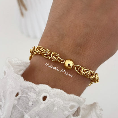 Pulseira Corrente Sofisticada com Esfera em Aço Inoxidável