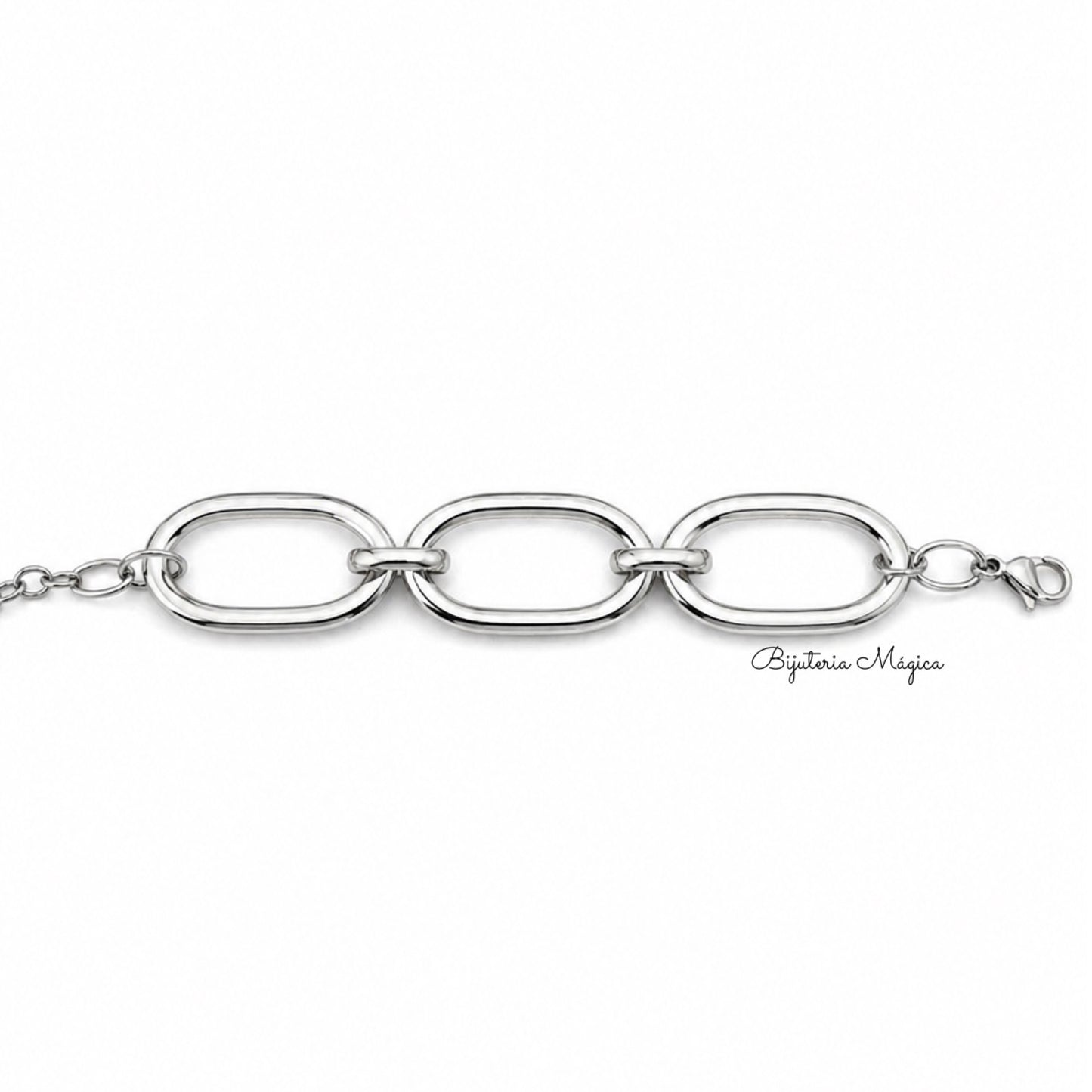 Pulseira Elo Oval Elegante em Aço Inoxidável