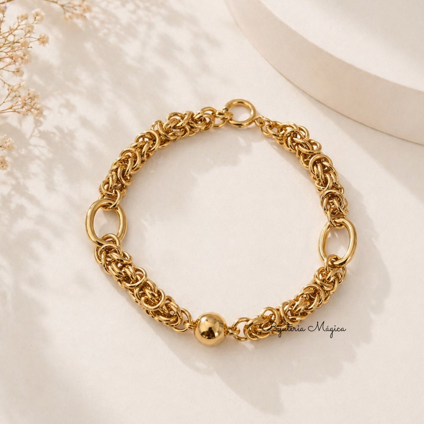Pulseira Corrente Sofisticada com Esfera em Aço Inoxidável