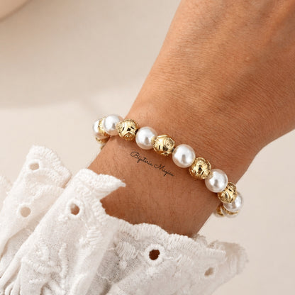 Pulseira Pérolas com Bola de Viana em Aço Inoxidável