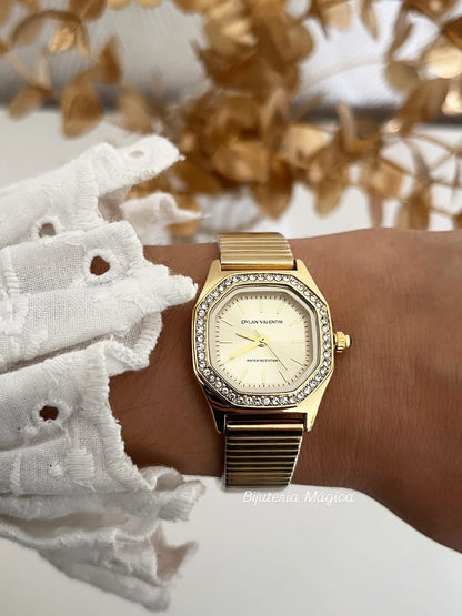 Relógio Dourado Brilho Elegante