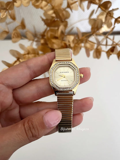 Relógio Dourado Brilho Elegante