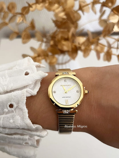 Relógio Dourado Brilho Minimalista