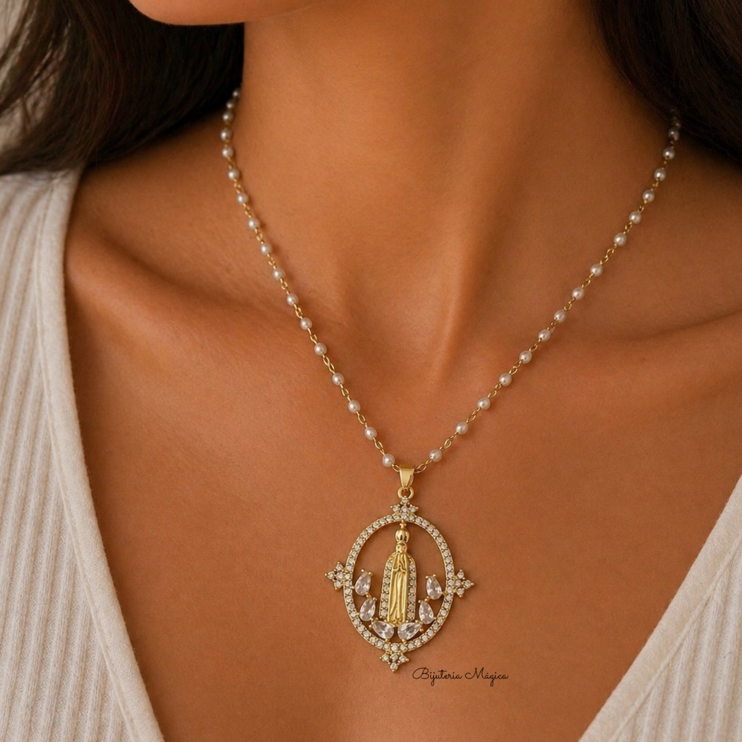 Colar Pérolas Nossa Senhora Luxo