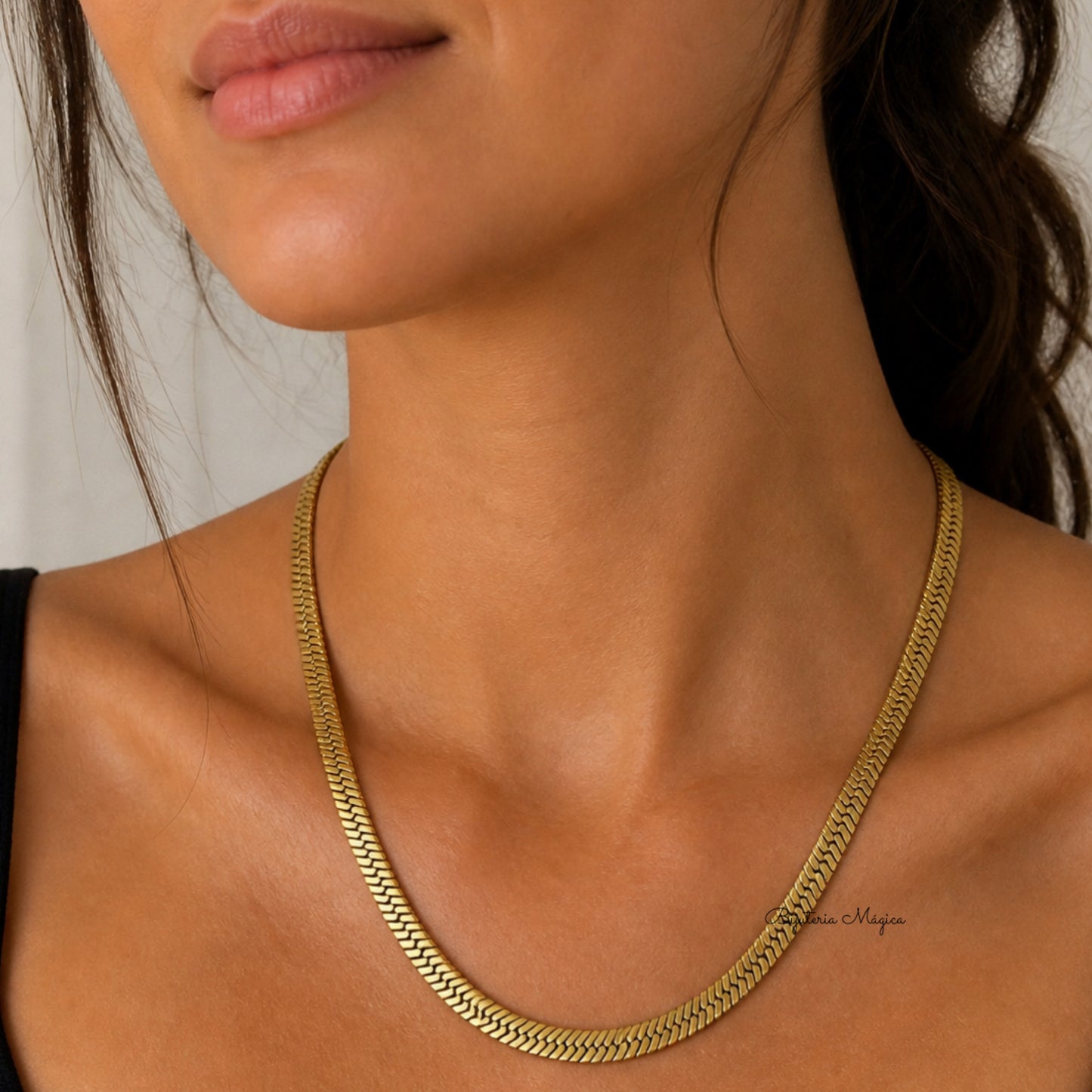Colar Malha Achatada Dourado Elegance