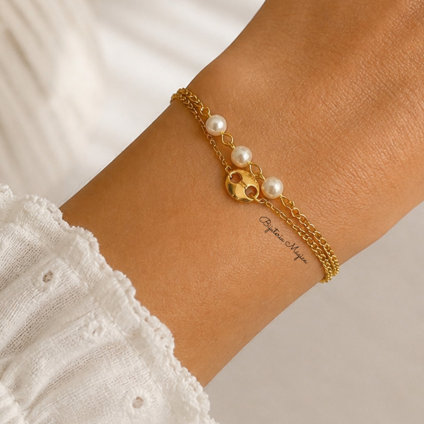 Pulseira Dupla Pérola Elegância