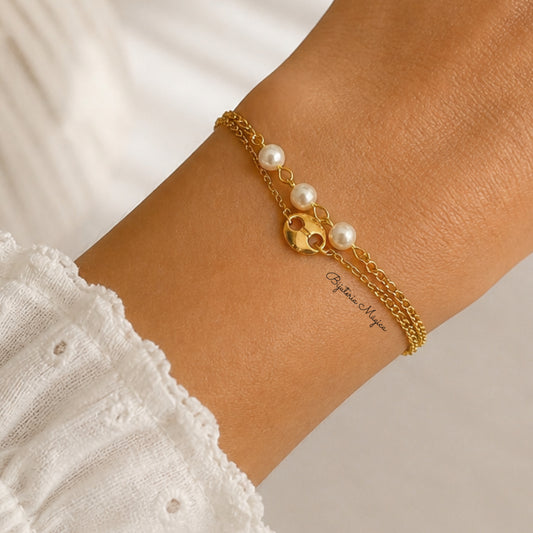 Pulseira Dupla Pérola Elegância