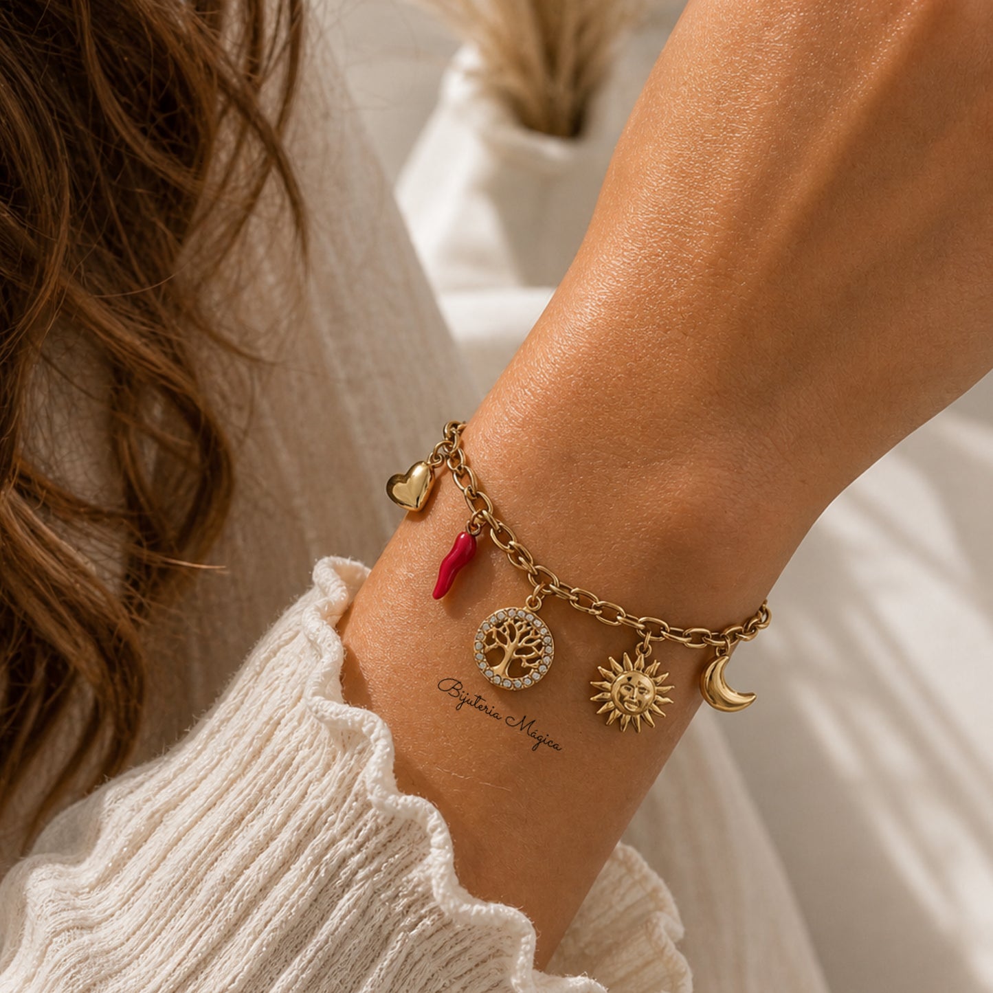 Pulseira Charms da Sorte em Aço Inoxidável