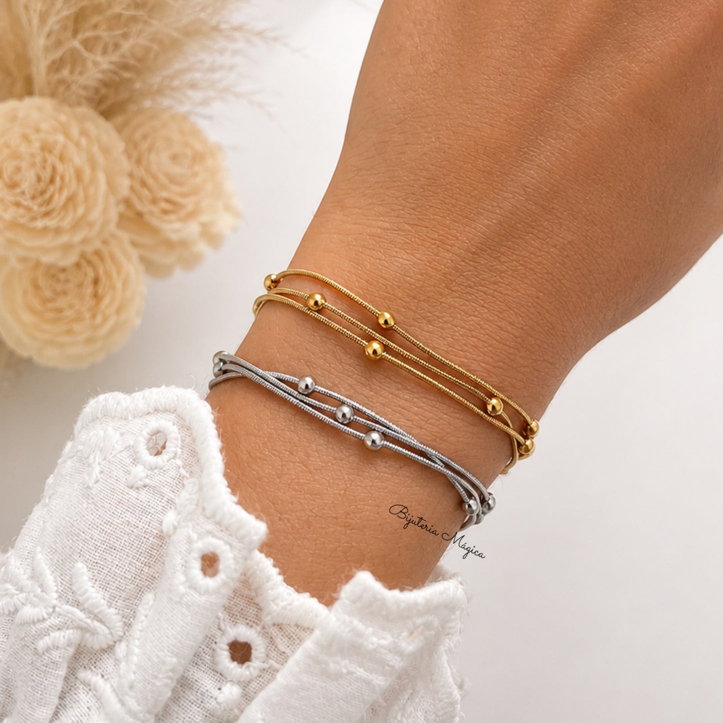 Pulseira Tripla Minimalista em Aço Inoxidável
