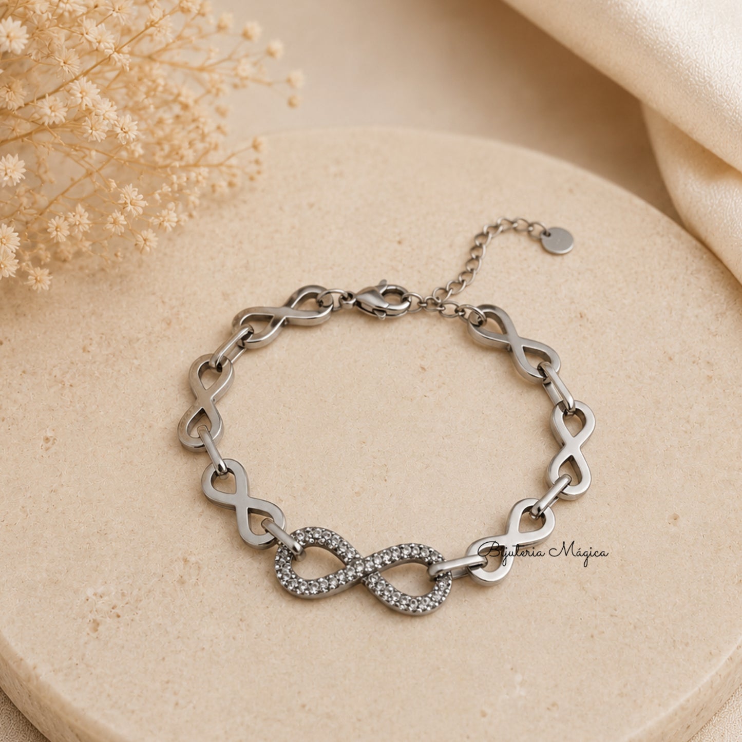 Pulseira Infinito Brilho Prateada