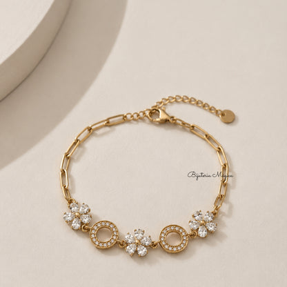 Pulseira Flores Brilho Dourada