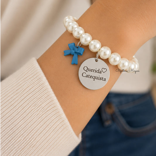 Pulseira Elástica de Pérolas “Querida Catequista”