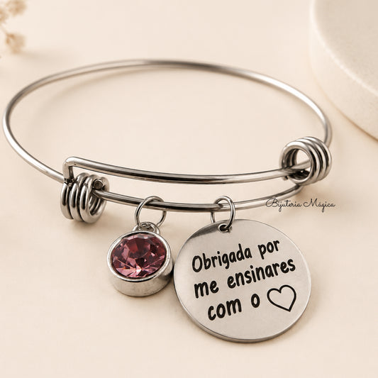 Pulseira Personalizada com Brilhante Rosa