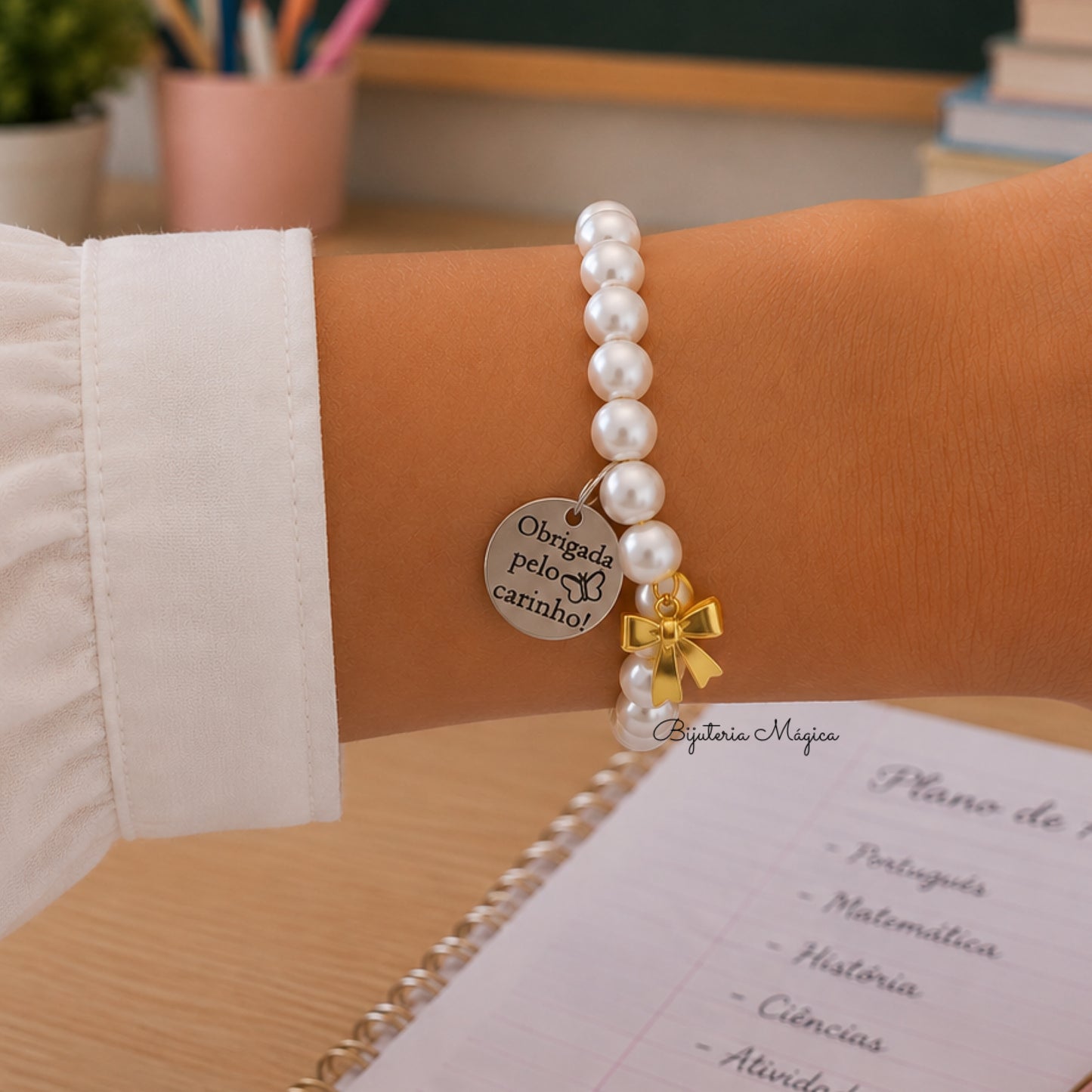 Pulseira de Pérolas Ajustável Personalizada