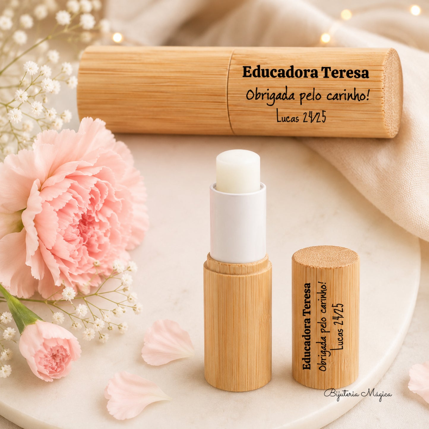 Bálsamo Labial Personalizado em Bambu