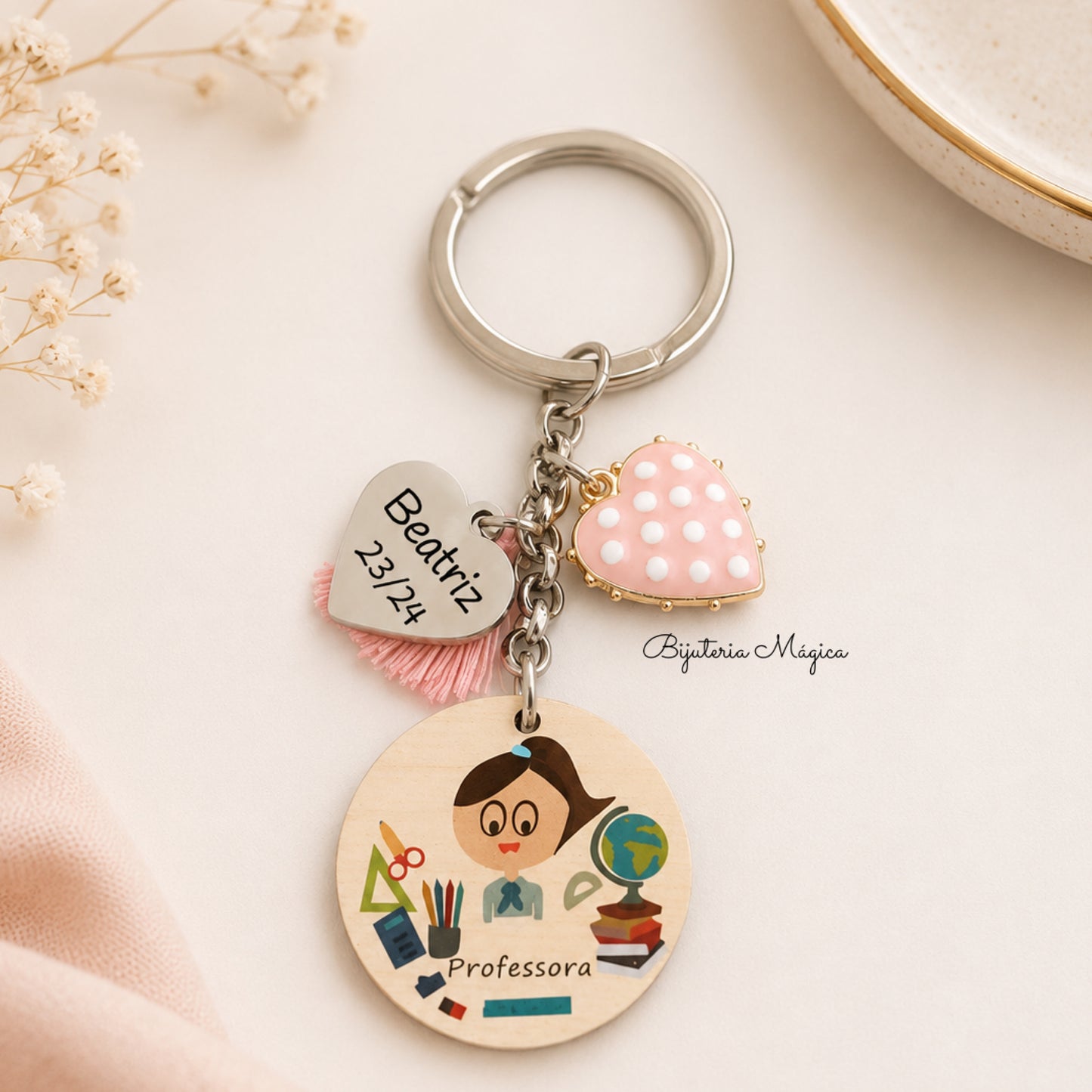 Porta-Chaves Professora com Coração Personalizado